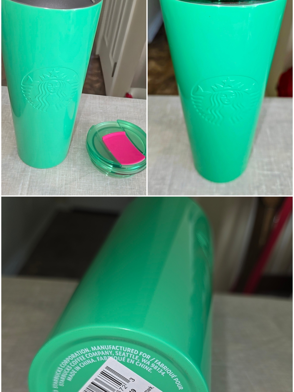Starbucks Bright Jade Green Stainless Tumbler with Pink Lid Accent